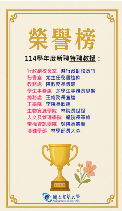 特聘教授榮譽榜 公告圖片